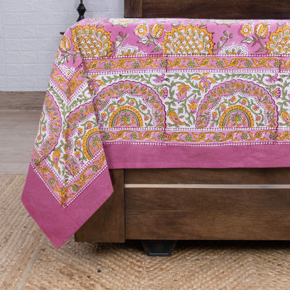 Cotton Bedsheet – Hand Block Floral Print – Pink and Yellow – King, Queen, Twin Sizes - My Store
