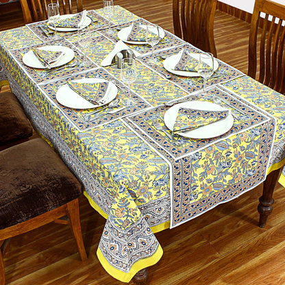 Yellow Indian Hand Block Printed Cotton Cloth Tablecloth For Dinning Decor - My Store
