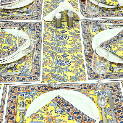 Yellow Indian Hand Block Printed Cotton Cloth Tablecloth For Dinning Decor - My Store