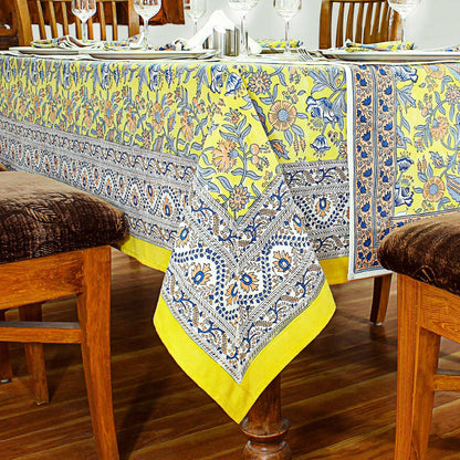 Yellow Indian Hand Block Printed Cotton Cloth Tablecloth For Dinning Decor - My Store