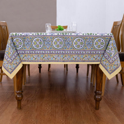 Indian Handmade Block Printed Cotton Purple and Yellow Rectangle Tablecloth - My Store