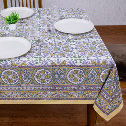 Indian Handmade Block Printed Cotton Purple and Yellow Rectangle Tablecloth - My Store