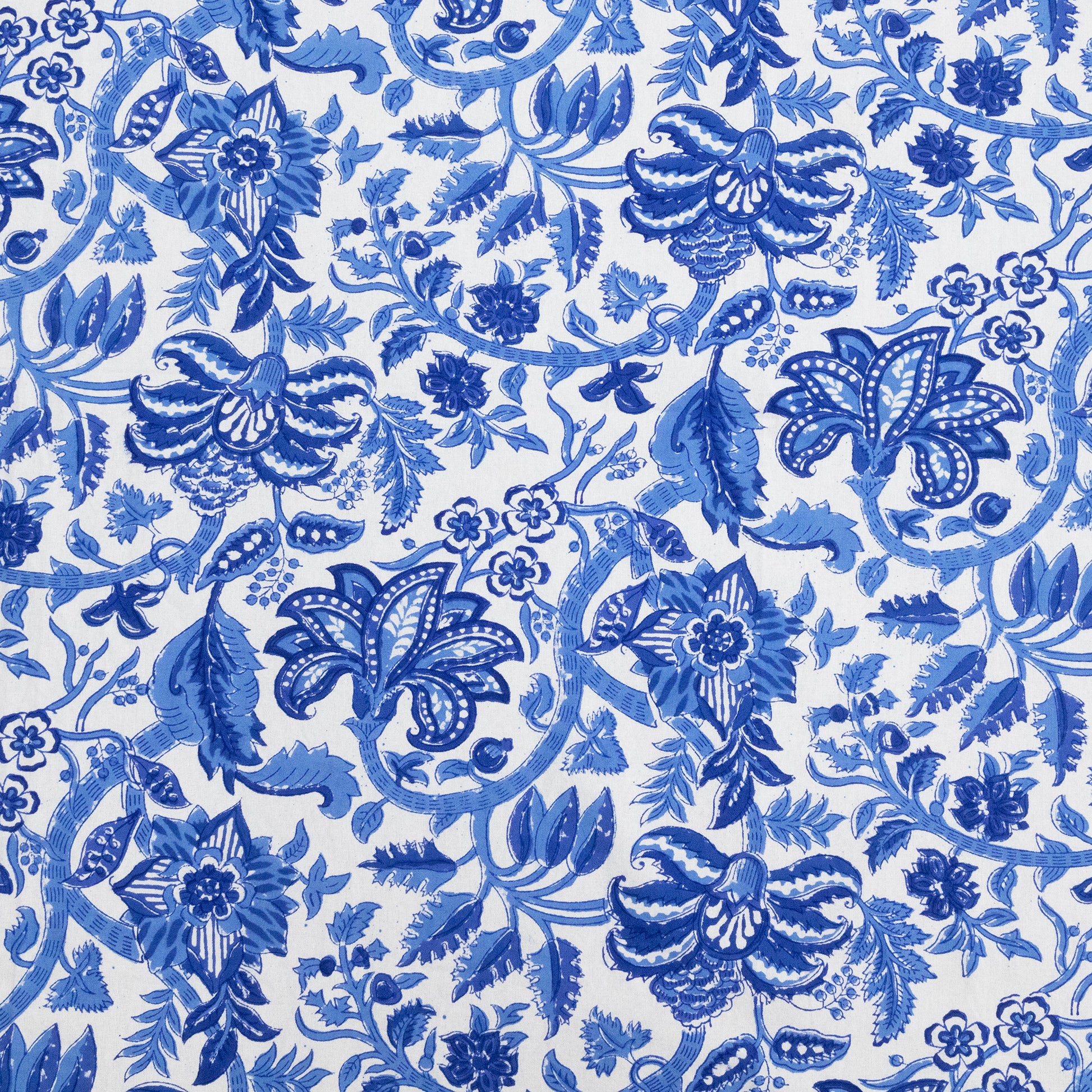 Indian Handmade Block Printed Blue and White Floral Pattern Cotton Bed sheet For living Room, Kids Room - My Store