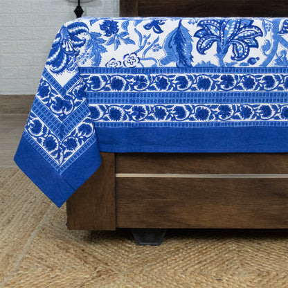 Indian Handmade Block Printed Blue and White Floral Pattern Cotton Bed sheet For living Room, Kids Room - My Store