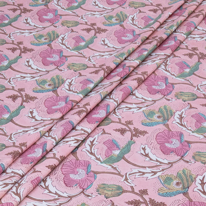 Indian Handmade Block Printed Pink and Blue Floral Pattern Cotton Bed sheet For living Room, Kids Room - My Store