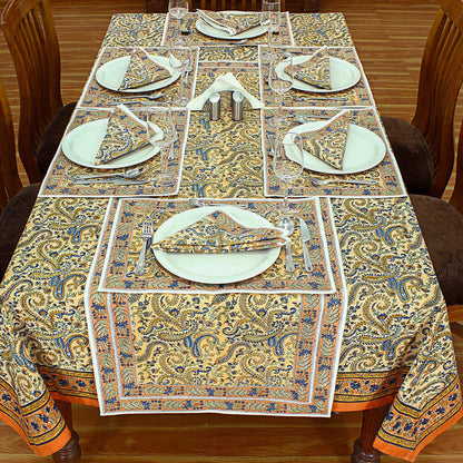 Floral Orange and Blue Indian Block Print tablecloth - My Store
