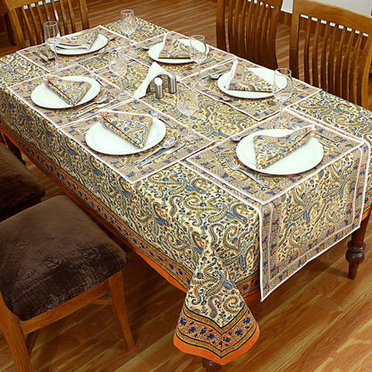 Floral Orange and Blue Indian Block Print tablecloth - My Store