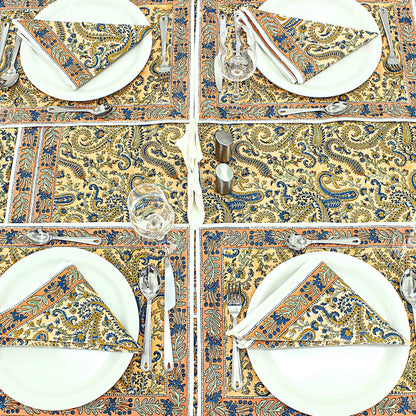 Floral Orange and Blue Indian Block Print tablecloth - My Store