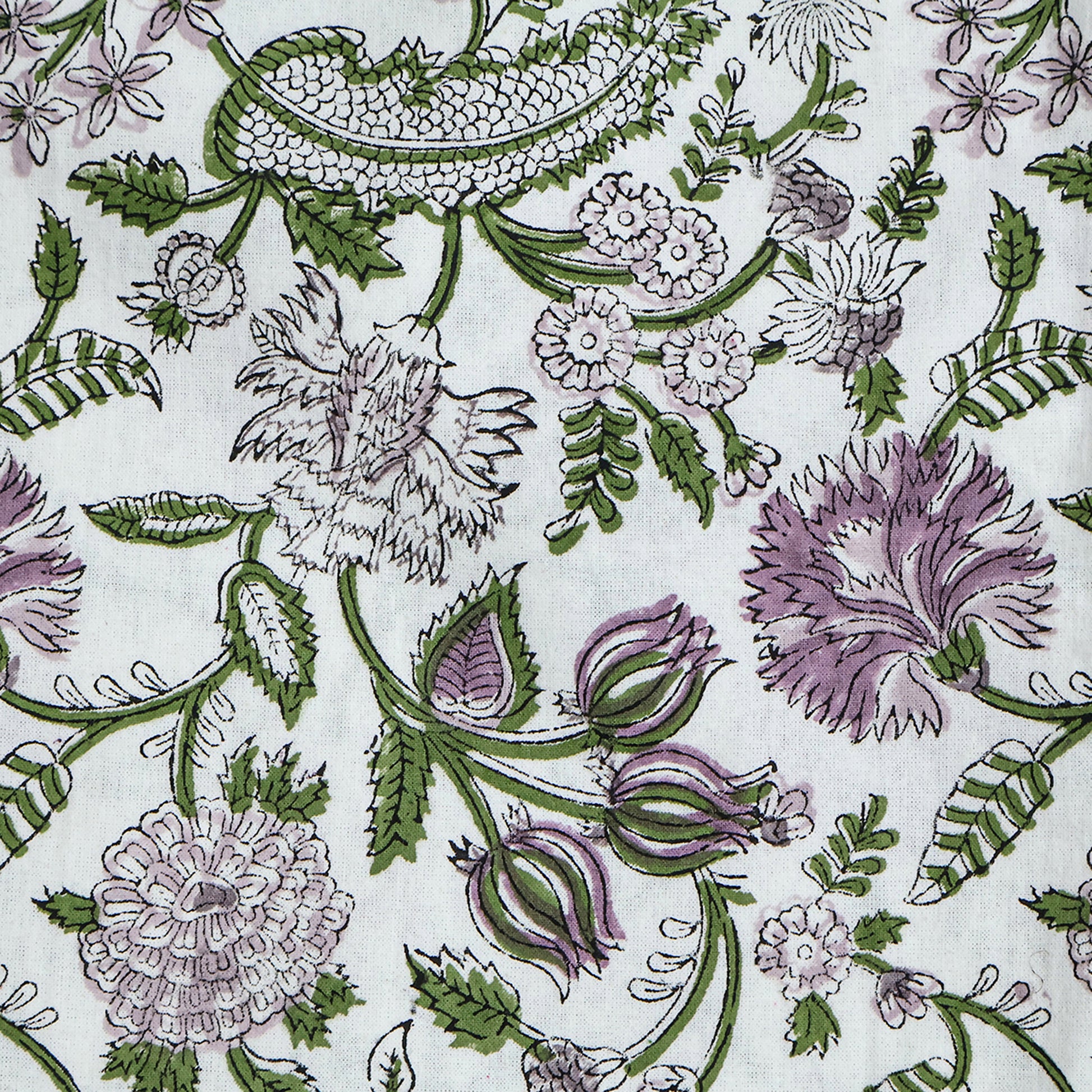 Floral Rectangle Purple Green Hand Block Printed Tablecloth for Dinning Table Cover - My Store