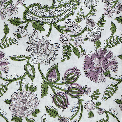 Floral Rectangle Purple Green Hand Block Printed Tablecloth for Dinning Table Cover - My Store