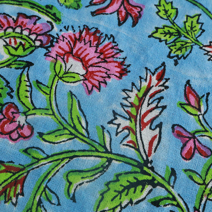 Blue and Pink Block Printed Tablecloth Cotton Rectangle Table Cover - My Store