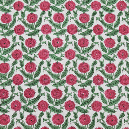 Indian Handmade Block Printed Pink and Green Floral Pattern Cotton Bed sheet For living Room, Kids Room - My Store