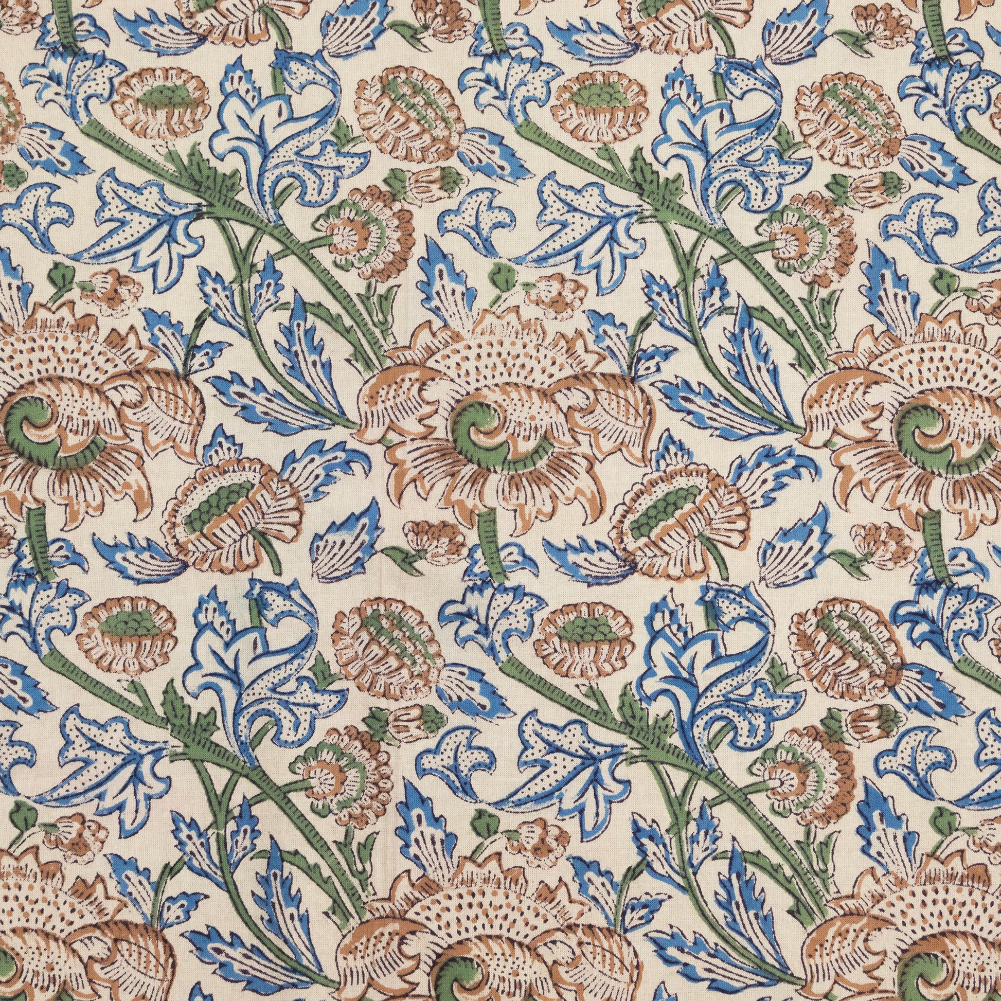 Indian Handmade Block Printed Blue and Green Floral Pattern Cotton Bed sheet For living Room, Kids Room - My Store