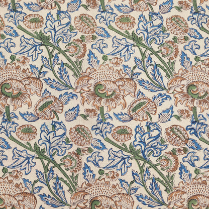 Indian Handmade Block Printed Blue and Green Floral Pattern Cotton Bed sheet For living Room, Kids Room - My Store