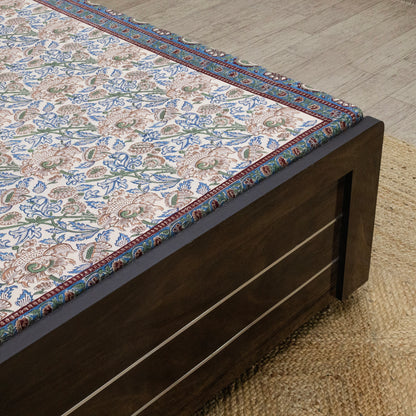 Indian Handmade Block Printed Blue and Green Floral Pattern Cotton Bed sheet For living Room, Kids Room - My Store