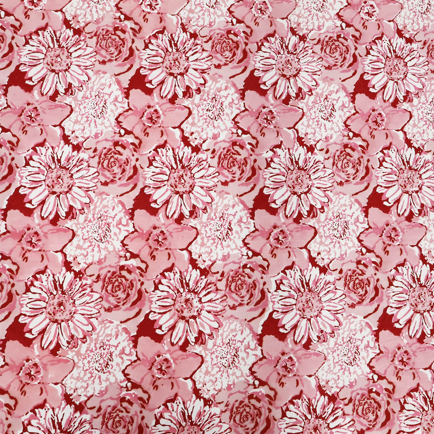 Indian Handmade Block Printed Cotton Pink and White Rectangle Tablecloth - My Store