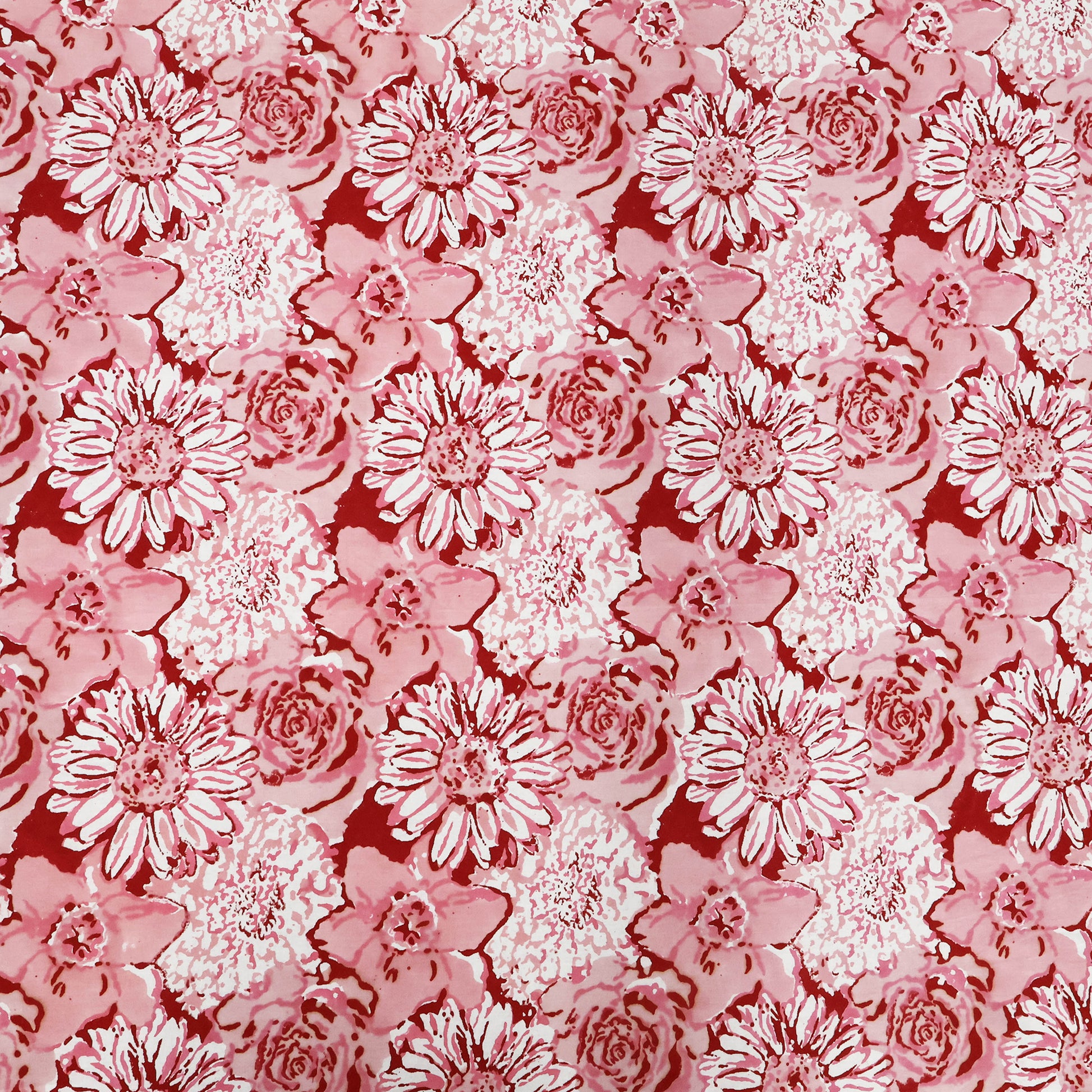 Indian Handmade Block Printed Cotton Pink and White Rectangle Tablecloth - My Store