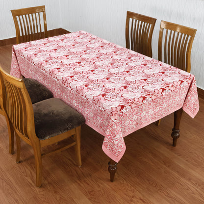 Indian Handmade Block Printed Cotton Pink and White Rectangle Tablecloth - My Store