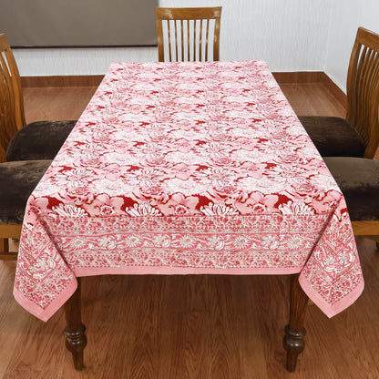 Indian Handmade Block Printed Cotton Pink and White Rectangle Tablecloth - My Store