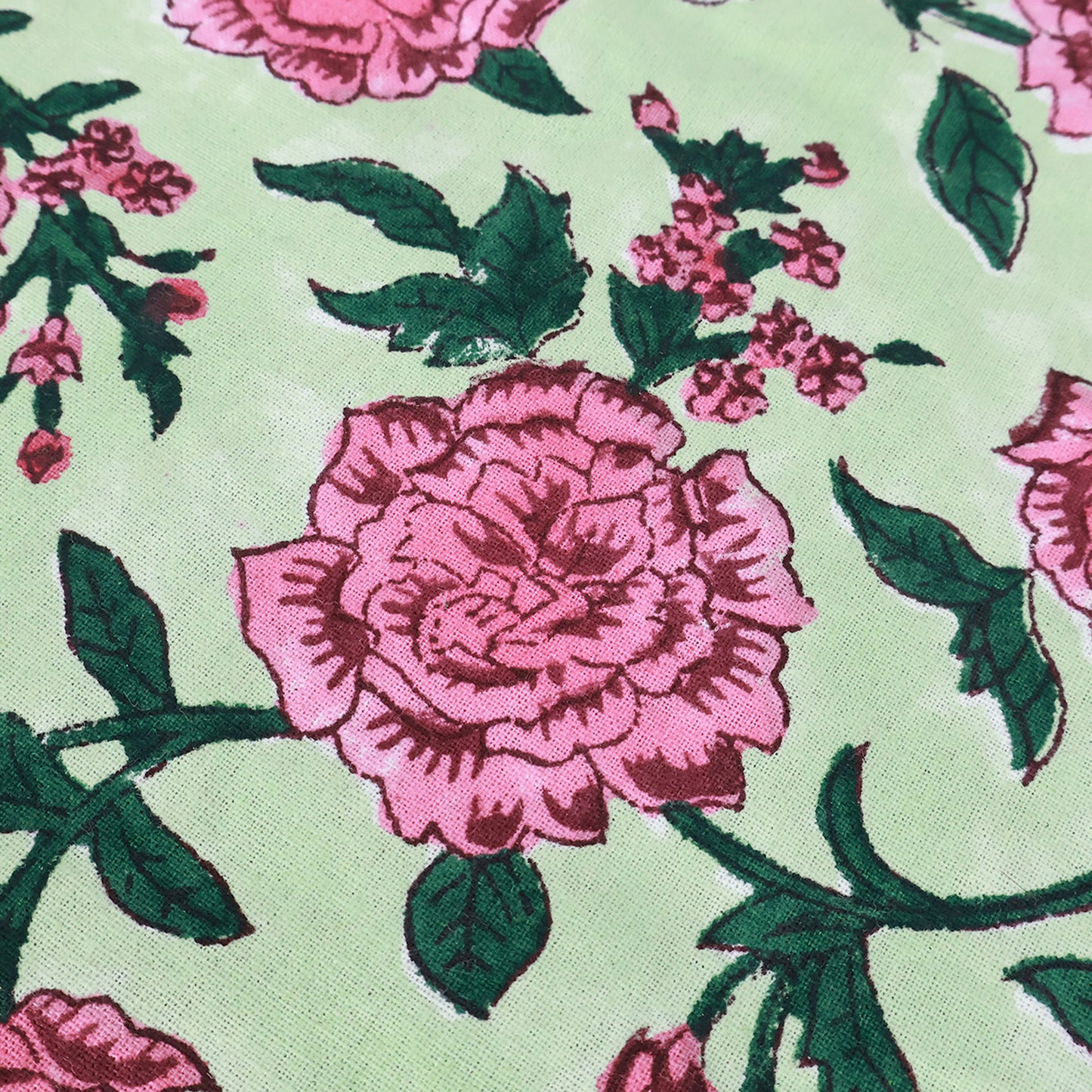 Rectangle Block Printed Cotton Pink and Green Tablecloth - My Store