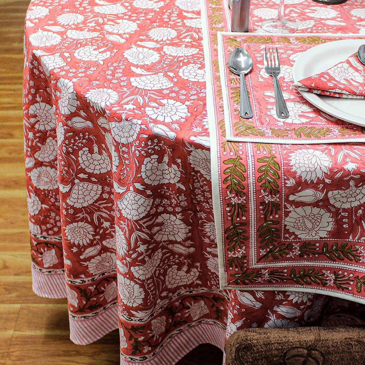 Indian Handmade Block Printed Table Cloth, Valentine Decorative Table Cover - My Store