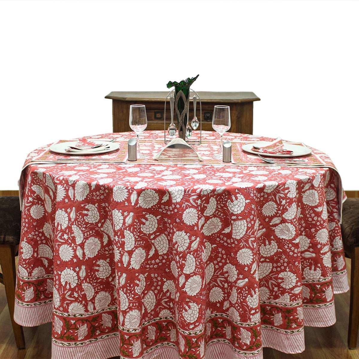 Indian Handmade Block Printed Table Cloth, Valentine Decorative Table Cover - My Store