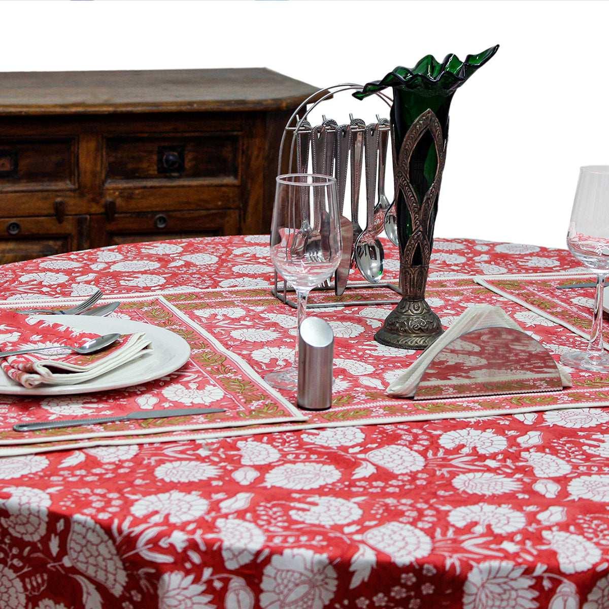 Indian Handmade Block Printed Table Cloth, Valentine Decorative Table Cover - My Store