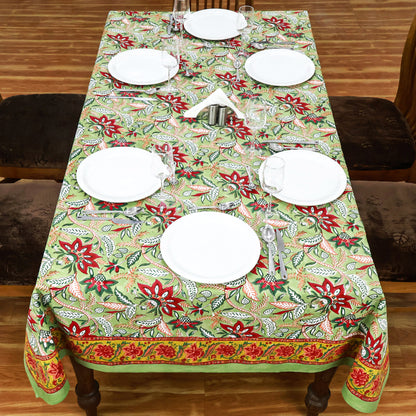 Red Green Block Printed Cotton Tablecloth And Dinning Table Cover - My Store