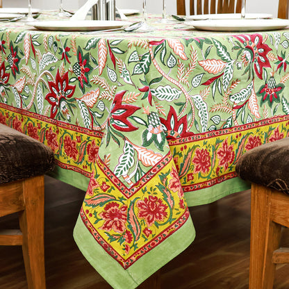 Red Green Block Printed Cotton Tablecloth And Dinning Table Cover - My Store