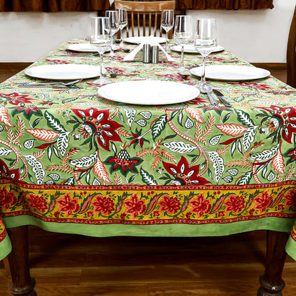 Red Green Block Printed Cotton Tablecloth And Dinning Table Cover - My Store