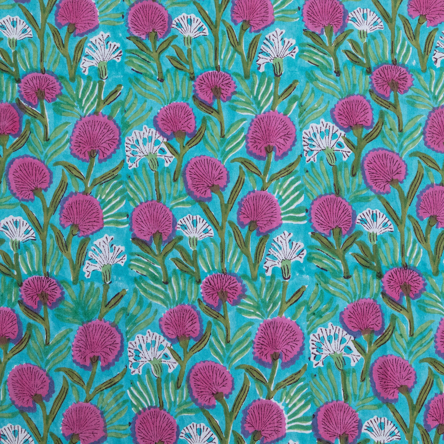 Indian Handmade Block Printed Green and Pink Floral Pattern Cotton Bed sheet For living Room, Kids Room - My Store