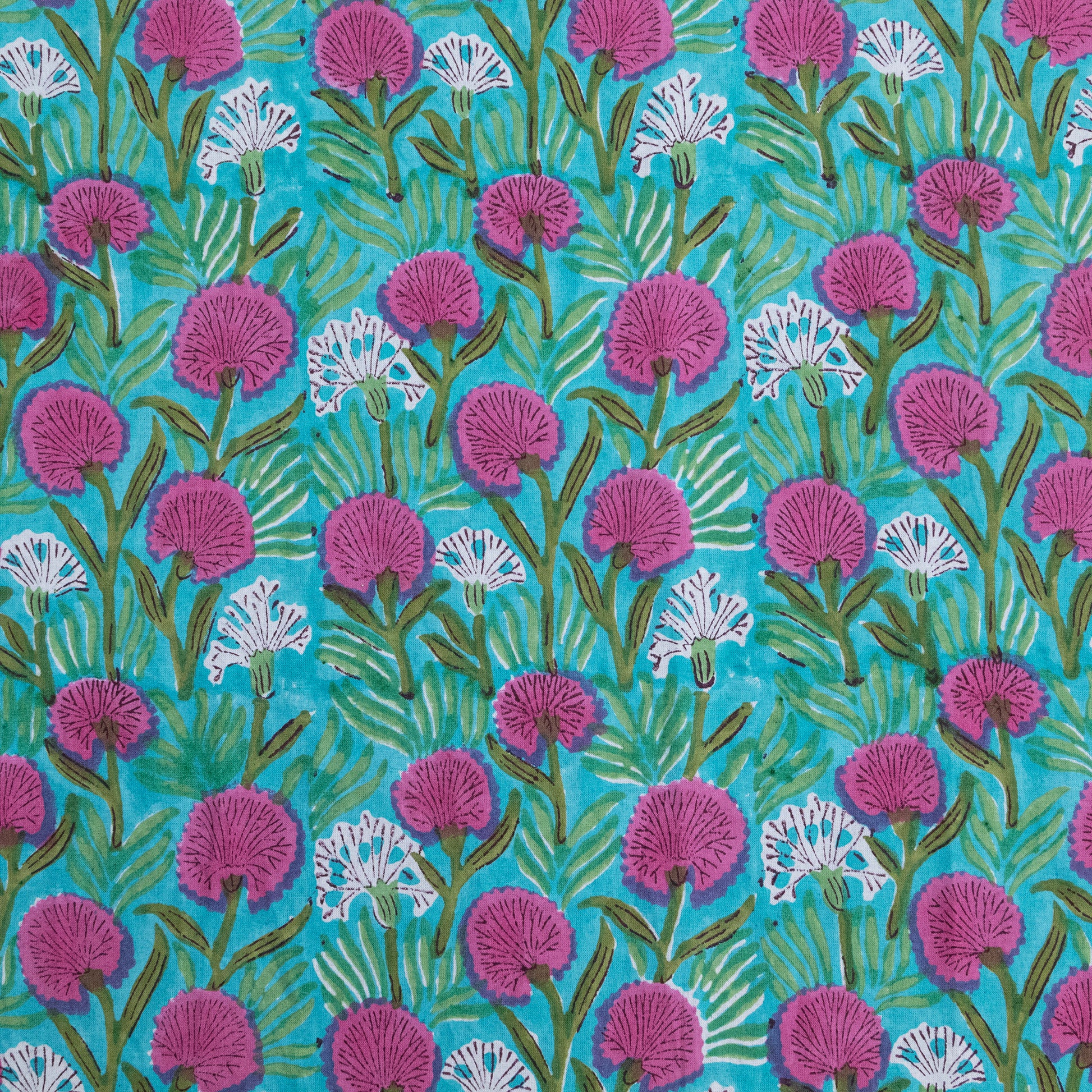 Indian Handmade Block Printed Green and Pink Floral Pattern Cotton Bed sheet For living Room, Kids Room - My Store