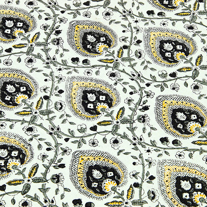 Hand Block Printed Gray and White Rectangle Floral Print Table Cover - My Store