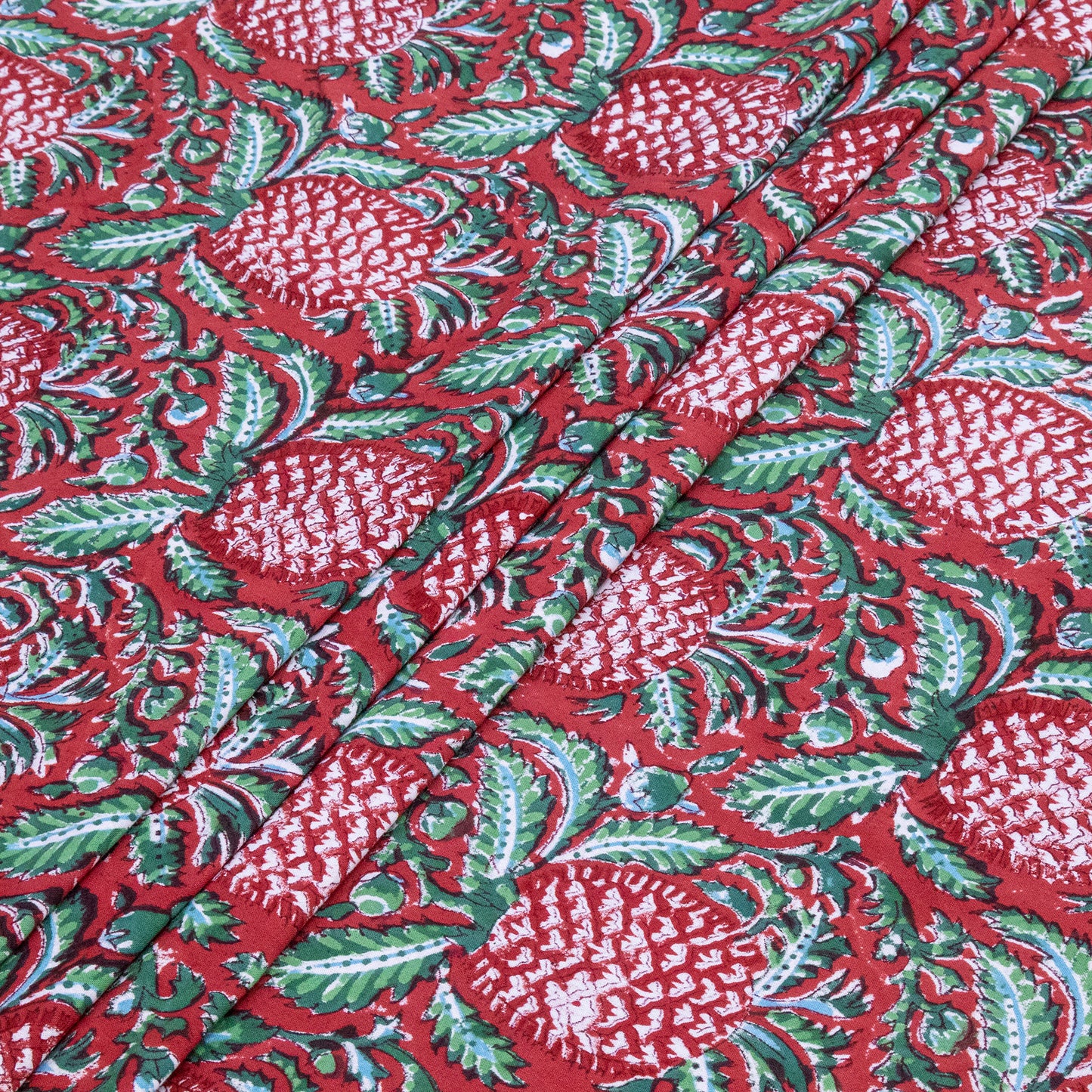 Indian Handmade Block Printed Red and Green Floral Pattern Cotton Bed sheet For living Room, Kids Room - My Store