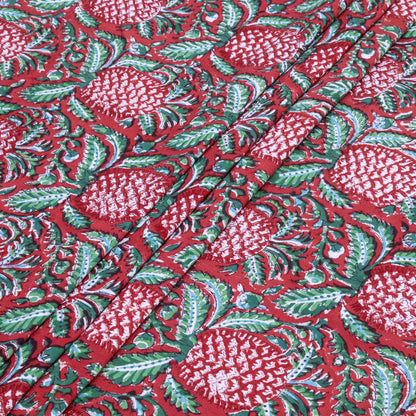 Indian Handmade Block Printed Red and Green Floral Pattern Cotton Bed sheet For living Room, Kids Room - My Store