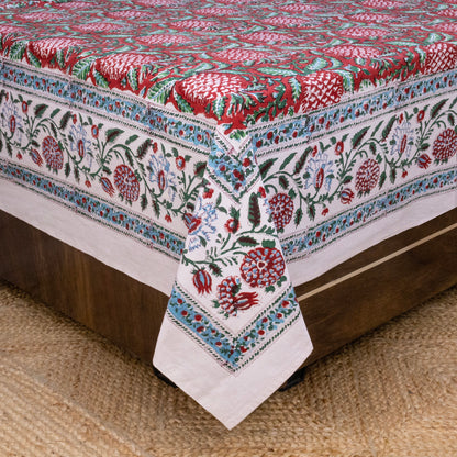 Indian Handmade Block Printed Red and Green Floral Pattern Cotton Bed sheet For living Room, Kids Room - My Store
