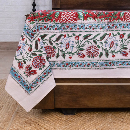 Indian Handmade Block Printed Red and Green Floral Pattern Cotton Bed sheet For living Room, Kids Room - My Store