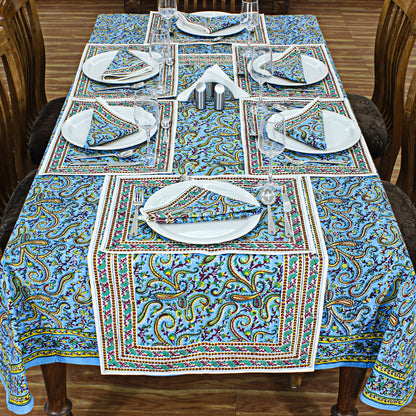 Cotton Blue and Yellow Handmade Block Printed Rectangle Dinning Tablecloth - My Store