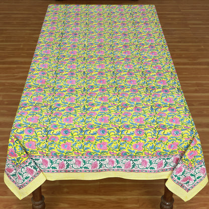 Cotton Indian Block Printed Yellow and Green Rectangle Tablecloth - My Store