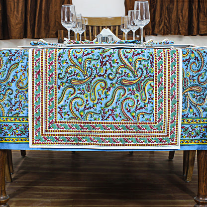 Cotton Blue and Yellow Handmade Block Printed Rectangle Dinning Tablecloth - My Store