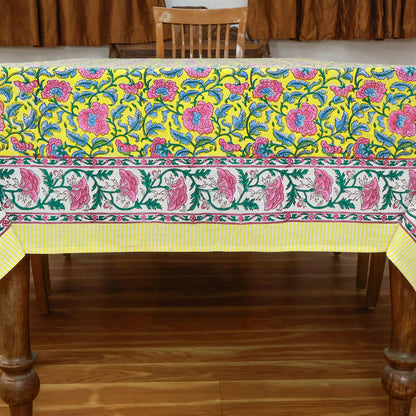 Cotton Indian Block Printed Yellow and Green Rectangle Tablecloth - My Store