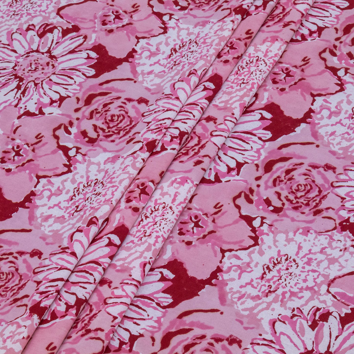 Indian Handmade Block Printed Pink and White Floral Pattern Cotton Bed sheet For living Room, Kids Room - My Store