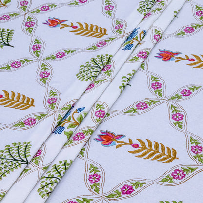Indian Handmade Block Printed White Floral Pattern Cotton Bed sheet For living Room, Kids Room - My Store