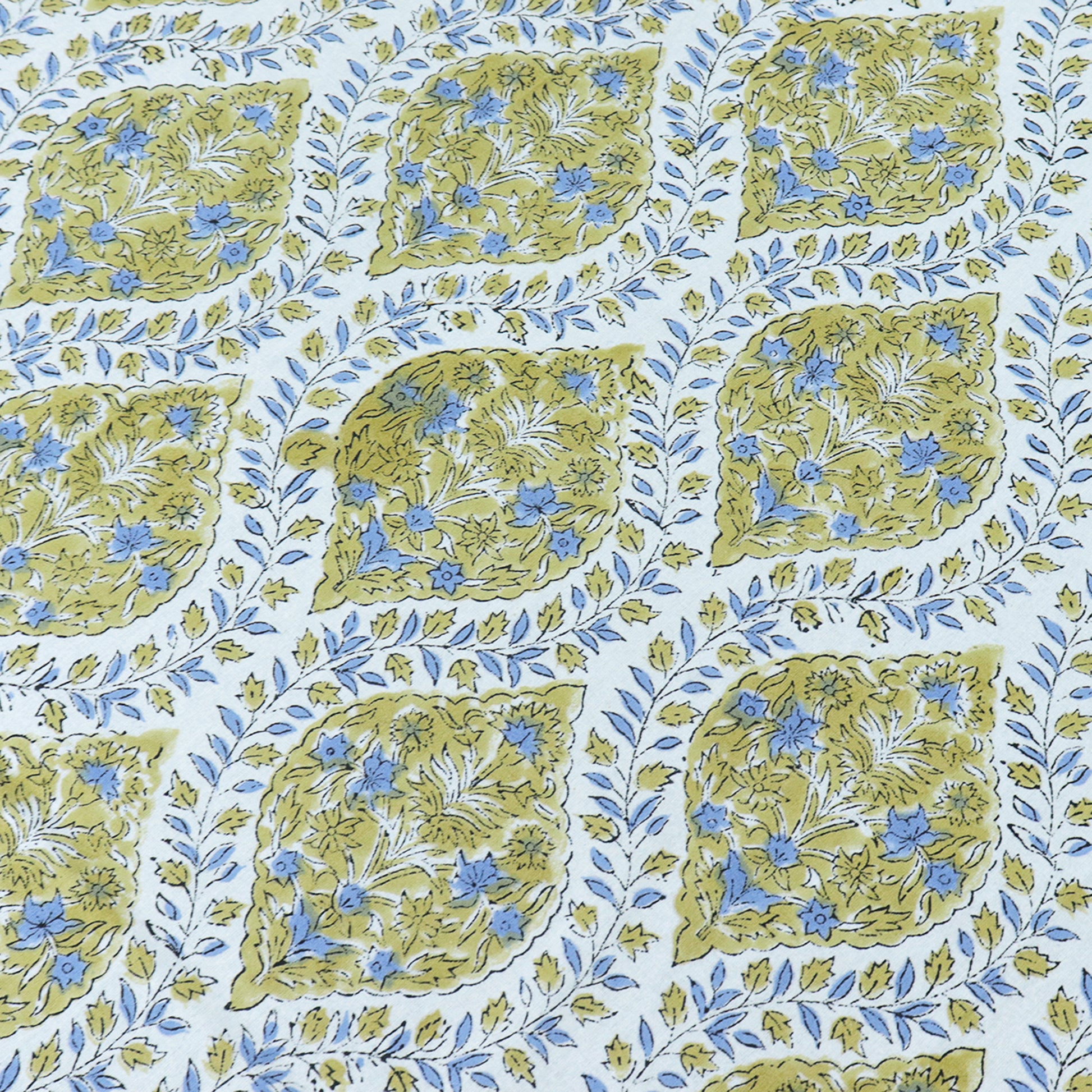 Olive Green Tablecloths, Cotton Table Cover, Wooden Block Prints, Dining Cloth - My Store