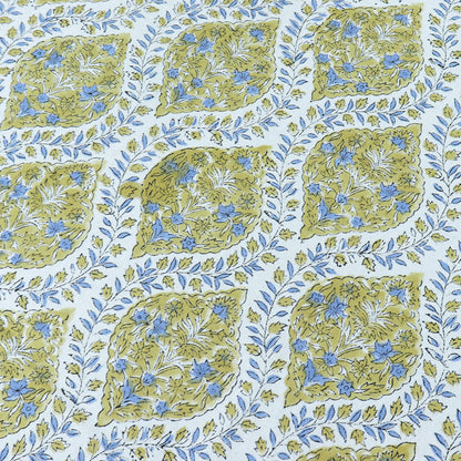 Olive Green Tablecloths, Cotton Table Cover, Wooden Block Prints, Dining Cloth - My Store