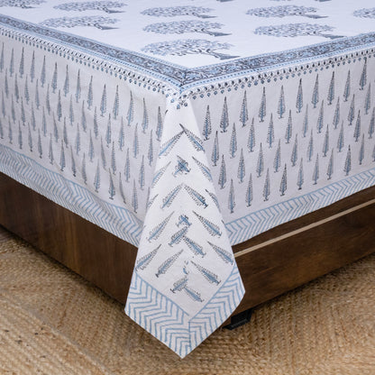 Indian Handmade Block Printed Blue and White Floral Pattern Cotton Bed sheet For living Room, Kids Room - My Store