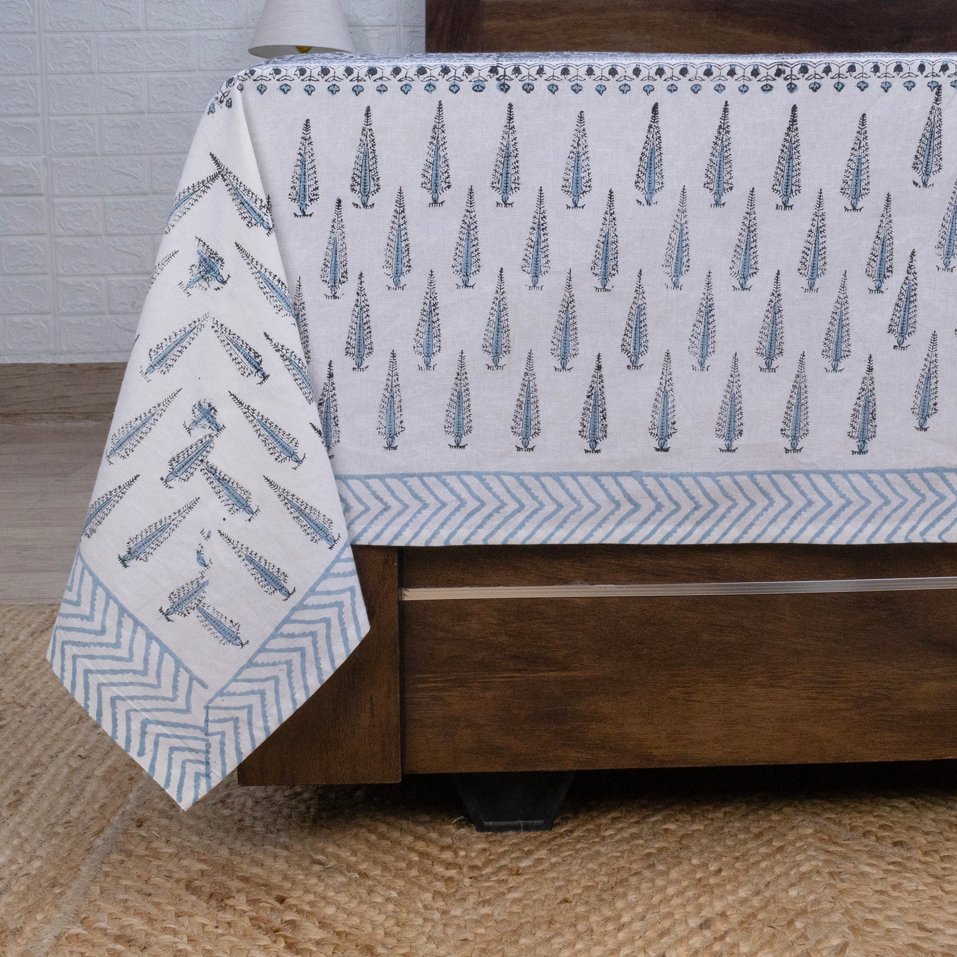 Indian Handmade Block Printed Blue and White Floral Pattern Cotton Bed sheet For living Room, Kids Room - My Store