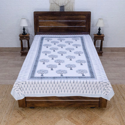 Indian Handmade Block Printed Blue and White Floral Pattern Cotton Bed sheet For living Room, Kids Room - My Store