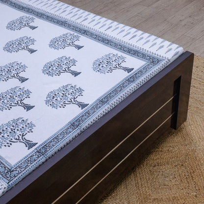 Indian Handmade Block Printed Blue and White Floral Pattern Cotton Bed sheet For living Room, Kids Room - My Store