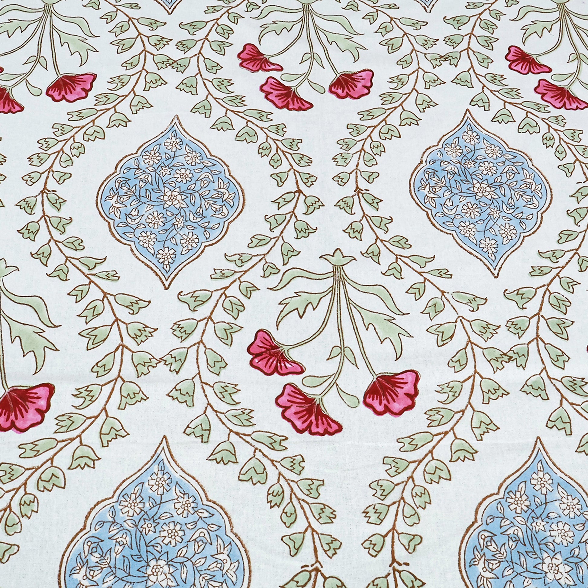 Natural Hand Block Printed White Red Tablecloth For Dinning Decor - My Store